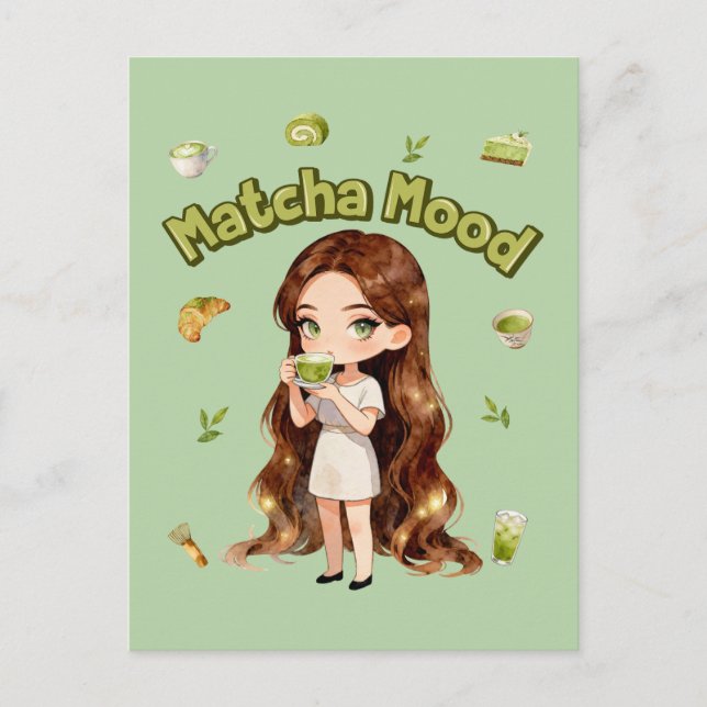 Matcha Mood Aesthetic Design Cute Green Tea Vibes Postcard (Front)