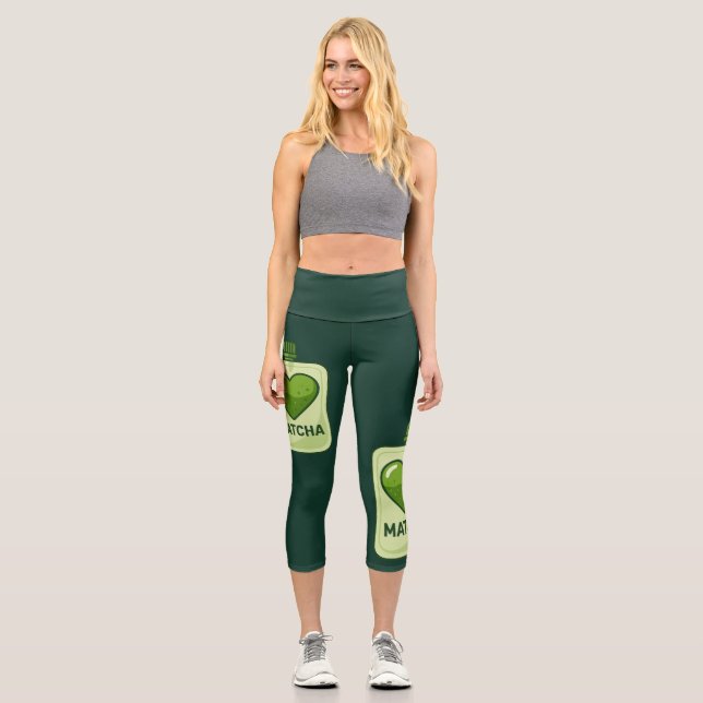 Matcha Serum Pouch with Heart Design Capri Leggings (Front)