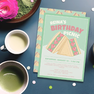 Matcha Strawberry Sandwich Birthday Picnic  Invitation