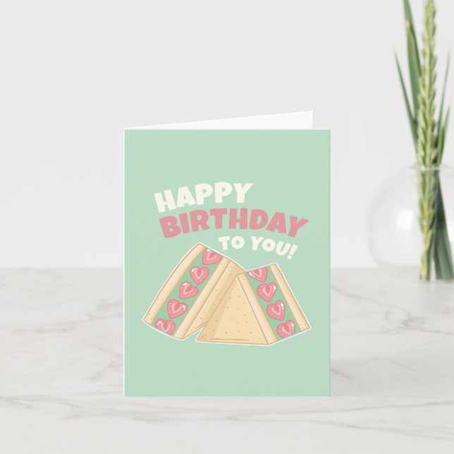 Matcha Strawberry Sandwich Happy Birthday Card (Front)