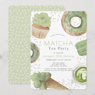 Matcha Sweets Green Tea Party Adult Birthday Invitation