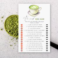 Matcha tea bridal shower He said she said game