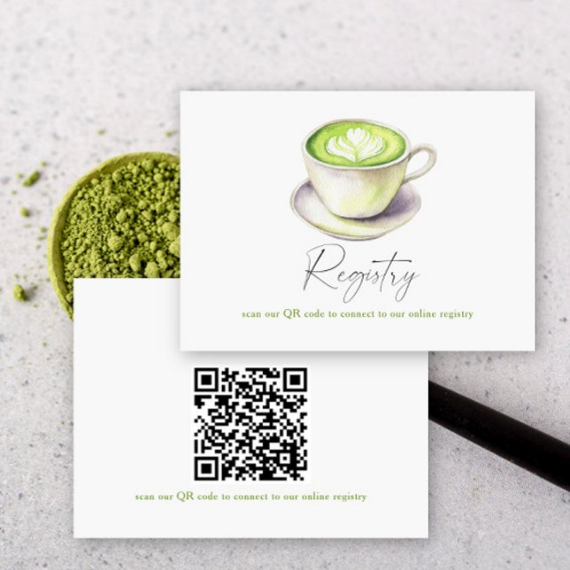 Matcha tea bridal shower QR code for registry  Enclosure Card (Creator Uploaded)