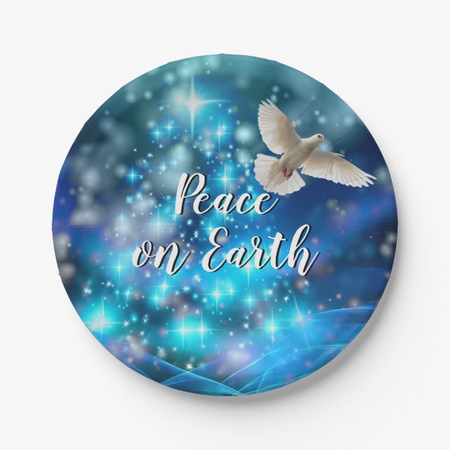 Matching Blue Dove Peace Christmas 7" Paper Plate (Front)