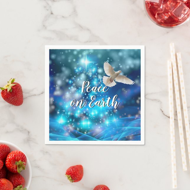 Matching Blue Dove Peace Christmas Cocktail Napkin (Insitu)