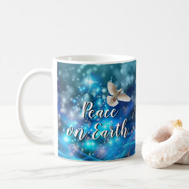 Matching Blue Dove Peace Christmas Coffee Mug (With Donut)