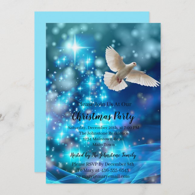 Matching Blue Dove Peace Christmas Invitation (Front/Back)