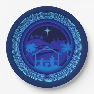 Matching Blue Nativity Christmas 9" Paper Plate