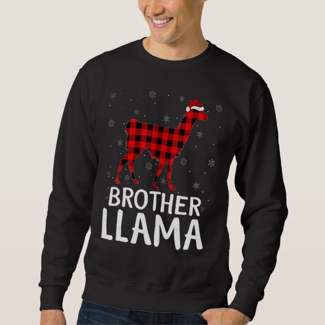 Matching Buffalo Plaid Brother Llama Christmas Paj Sweatshirt (Front)