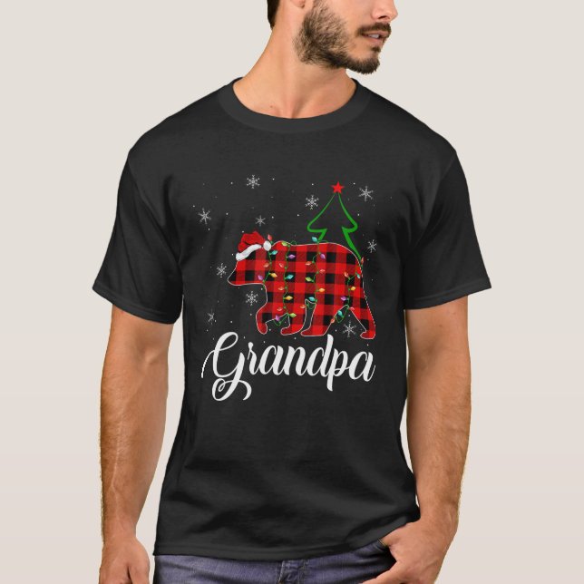 Matching Buffalo Plaid Christmas Grandpa Bear Paja T-Shirt (Front)