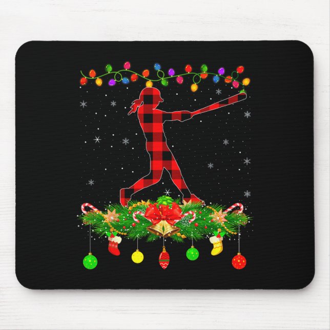 Matching Buffalo Plaid Softball Srts Christmas Paj Mouse Pad (Front)