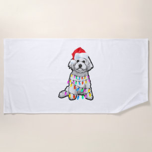 Matching Christmas Pajama T Shirt Bichon Frise Dog Beach Towel