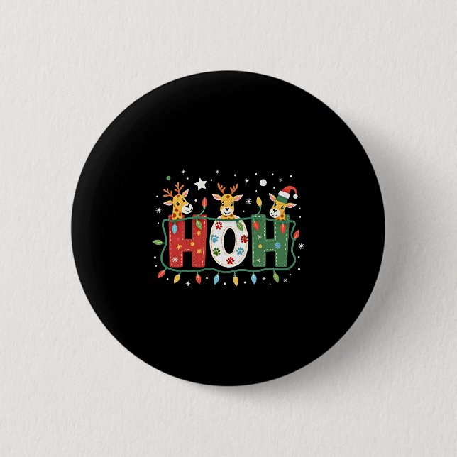 Matching Christmas Santa Hat Ho Ho Ho Giraffe Anim 6 Cm Round Badge (Front)