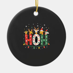 Matching Christmas Santa Hat Ho Ho Ho Giraffe Anim Ceramic Ornament