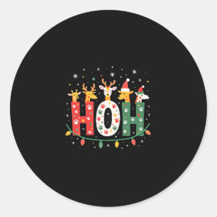 Matching Christmas Santa Hat Ho Ho Ho Giraffe Anim Classic Round Sticker