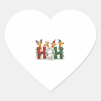 Matching Christmas Santa Hat Ho Ho Ho Giraffe Anim Heart Sticker