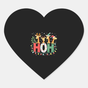 Matching Christmas Santa Hat Ho Ho Ho Giraffe Anim Heart Sticker