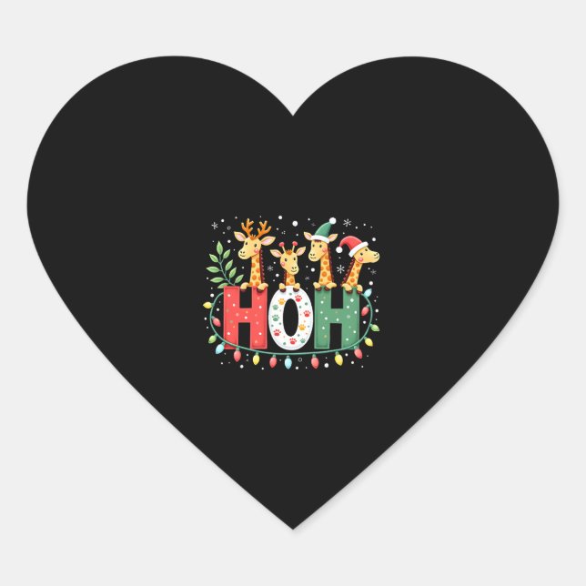 Matching Christmas Santa Hat Ho Ho Ho Giraffe Anim Heart Sticker (Front)