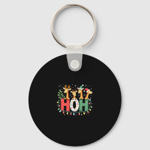 Matching Christmas Santa Hat Ho Ho Ho Giraffe Anim Key Ring