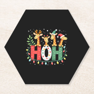 Matching Christmas Santa Hat Ho Ho Ho Giraffe Anim Paper Coaster