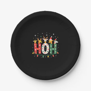 Matching Christmas Santa Hat Ho Ho Ho Giraffe Anim Paper Plate