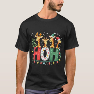 Matching Christmas Santa Hat Ho Ho Ho Giraffe Anim T-Shirt