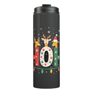 Matching Christmas Santa Hat Ho Ho Ho Giraffe Anim Thermal Tumbler
