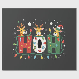 Matching Christmas Santa Hat Ho Ho Ho Giraffe Anim Wrapping Paper
