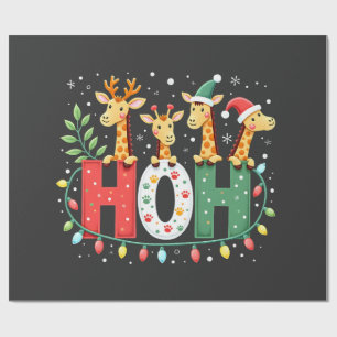 Matching Christmas Santa Hat Ho Ho Ho Giraffe Anim Wrapping Paper