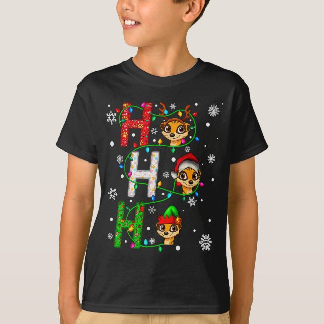 Matching Christmas Santa Hat Ho Ho Ho Meerkat Anim T-Shirt (Front)