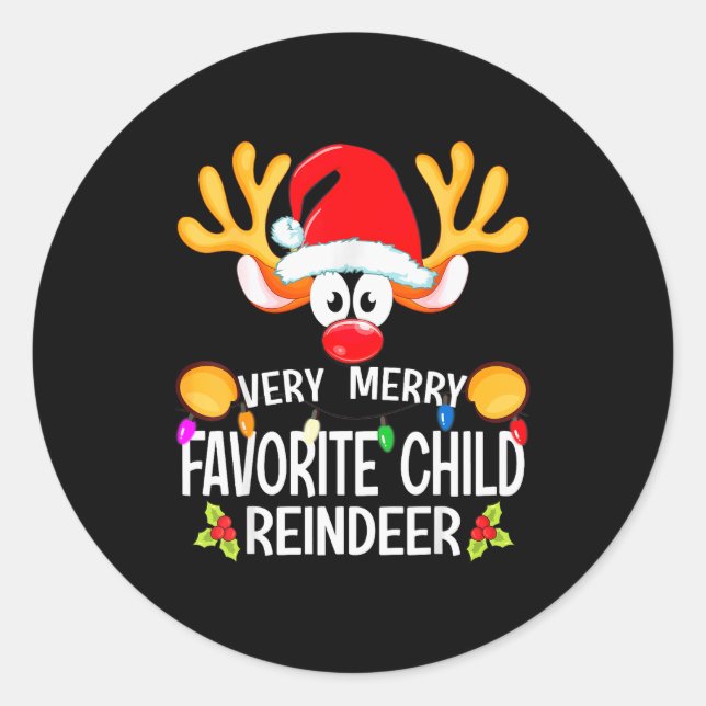 Matching Christmas Very Merry Favourite Child Rein Classic Round Sticker (Front)