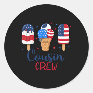 Matching Cousin Crew 4th Of July Popsicle American Classic Round Sticker