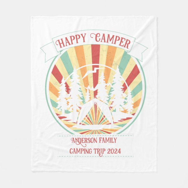 Matching customisable family camping, add name fleece blanket (Front)