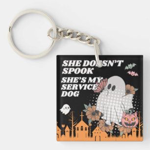 Matching Doesn't Spook Ghost & Pumpkin Service Dog Key Ring