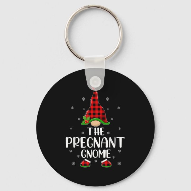 Matching Family Buffalo Plaid The Pregnant Gnome C Key Ring (Front)