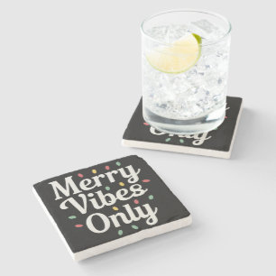 Matching Family Christmas Merry Vibes Only Lights  Stone Coaster
