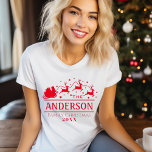 Matching Family Christmas Personalised T-Shirt<br><div class="desc">This Matching Family Christmas Personalised T-Shirt is perfect for your festive get togethers or when you want your family to wear matching shirts. Featuring Santa in his sleigh of reindeer flying through the starry sky. Your family name is displayed in the centre. You can change the text and year. You...</div>