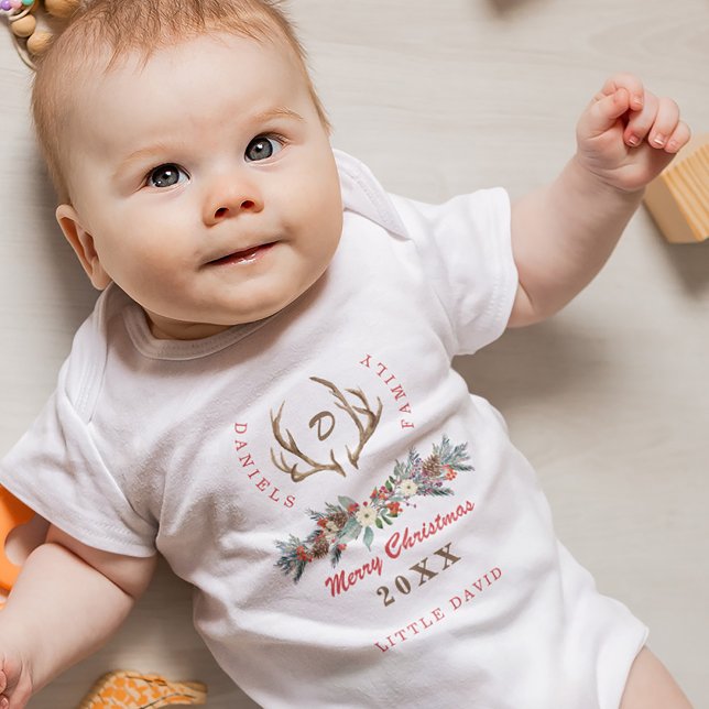 Matching family Christmas rustic cute monogrammed Baby Bodysuit (Creator Uploaded)