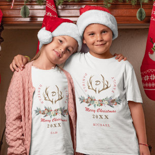 Matching family Christmas rustic monogrammed T-Shirt