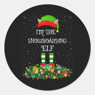 Matching Family Group I'm The Snowboarding Elf Chr Classic Round Sticker