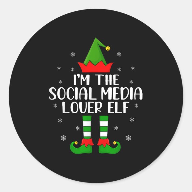 Matching Family I'm The Social Media Lover Elf Chr Classic Round Sticker (Front)