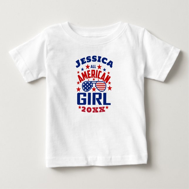 Matching Family Name 4th of July All American Girl Baby T-Shirt (Front)