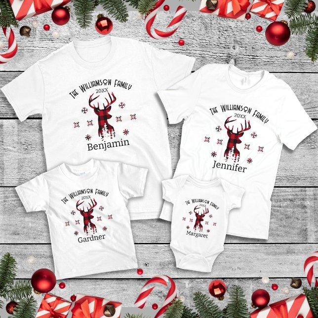 Matching Family Name Date Christmas Buffalo Plaid Baby T-Shirt (Creator Uploaded)