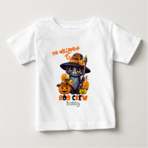 Matching Family Name Halloween Cat Pumpkin Baby T-Shirt