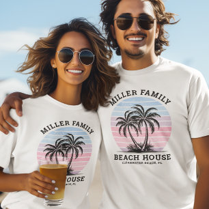 Matching Family Name Palm Tree Sunset Beach House T-Shirt
