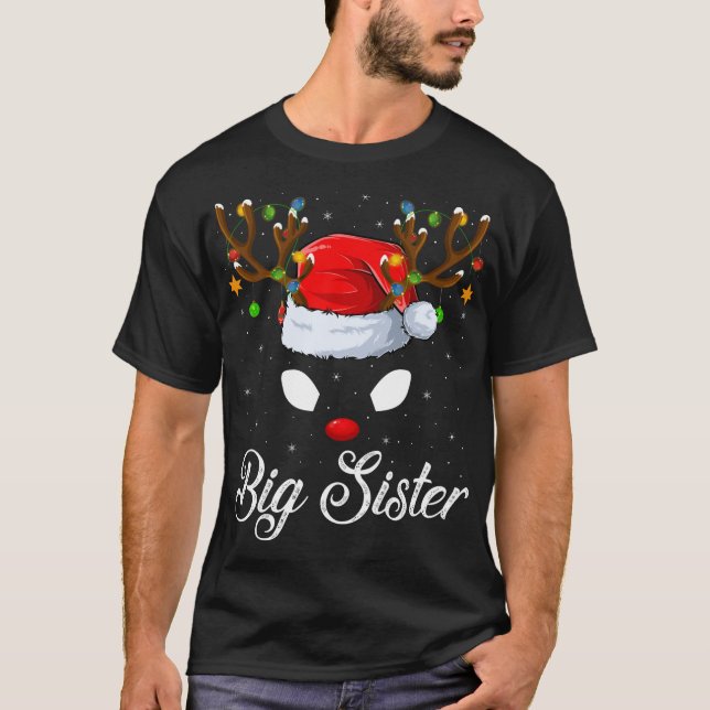 Matching Family Santa Hat Big-Sister Reindeer Chri T-Shirt (Front)