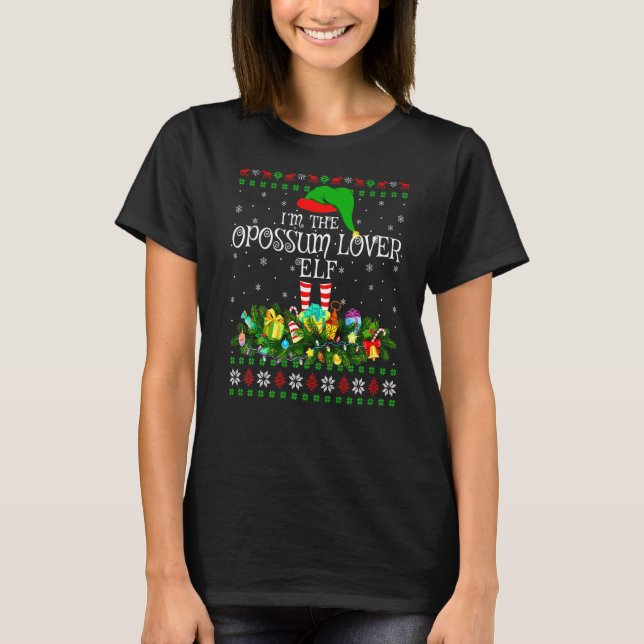 Matching Family Ugly I'm The Opossum Elf Christmas T-Shirt (Front)