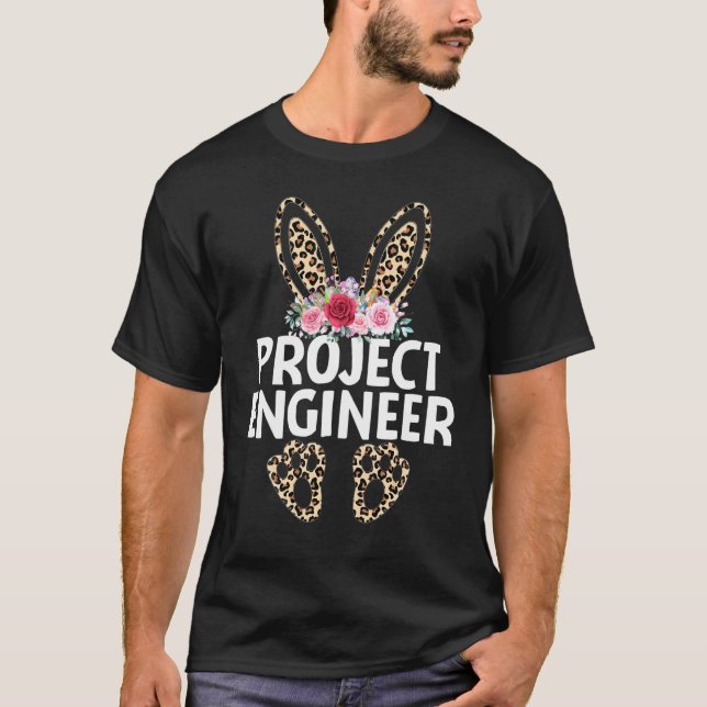 Matching Funny Leopard Print Bunny Project Enginee T-Shirt (Front)