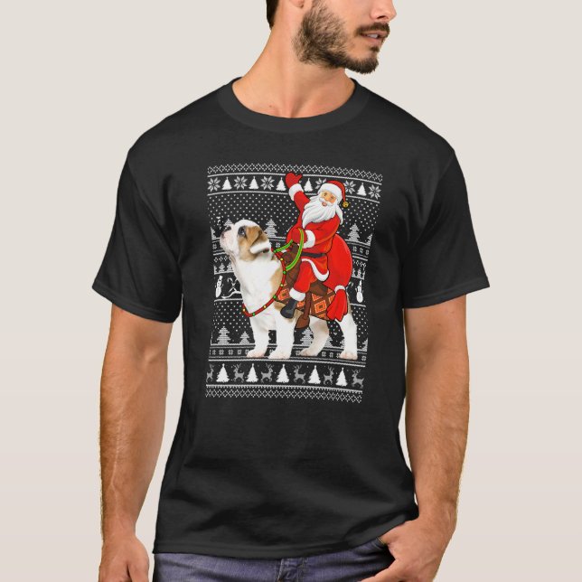 Matching Funny Santa Riding English Bulldog Ugly C T-Shirt (Front)