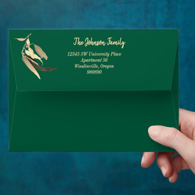 Matching Gold Foil Green Eucalyptus Christmas Envelope (Hand)